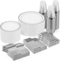 Goodluck 420Pieces silver Disposable Plates for 70 Guests, Plastic Plates for Party, Dinnerware Set of 70 Dinner and 70 Dessert Plates, 70 Spoons, 70 Forks, 70 Knives, 70 Cups
