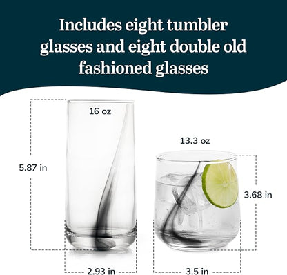 Libbey Ascent Black Ribbon Tumbler and Rocks Drinking Glasses Set of 16 - Image 3