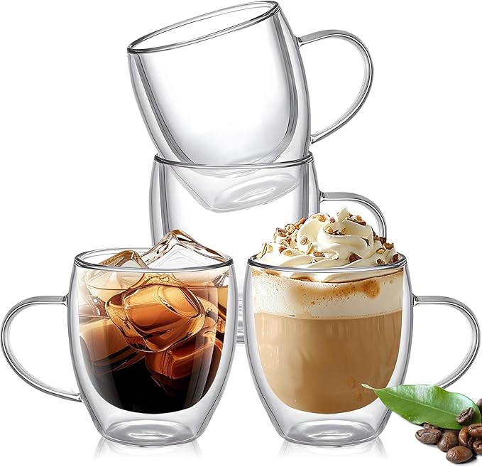 6 Ounces Set of 4 Double Walled Glass Coffee Mugs by Unknown