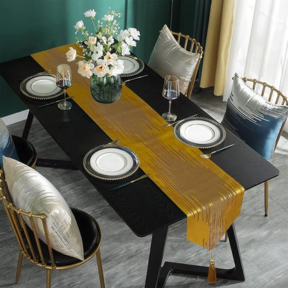 Luxury Modern Gold Table Runner, Abstract Geometric, Tassels | Table Runners 72 - Image 6