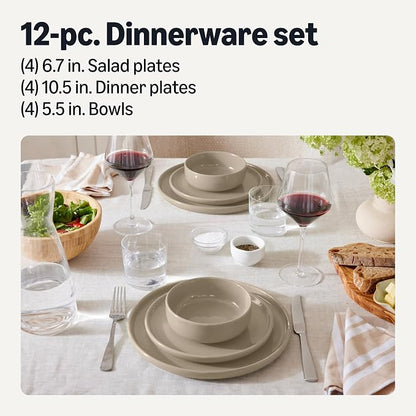 Amazon Basics Glazed Stoneware Dinnerware, 12-Piece Set, 4 Full Place Settings - Image 2