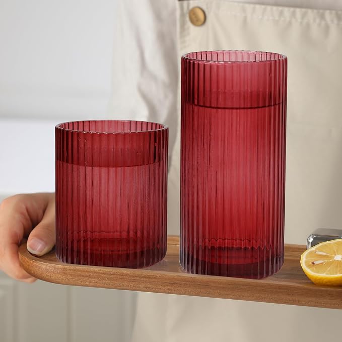 Ribbed Drinking Glasses 8pcs, 12oz and 10oz Glassware, Tumbler Glasses Cup Set - Image 5