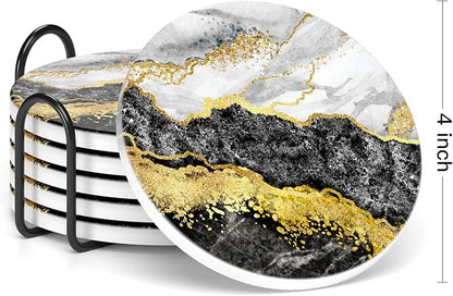 Coasters for Drinks, Kitchen Home Decor Housewarming Gift, Round 4 in - Image 2