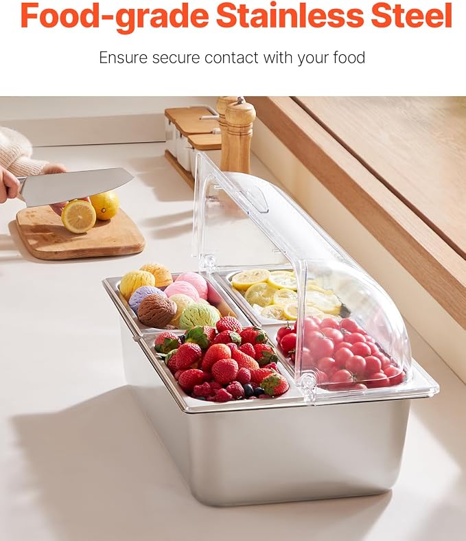 VEVOR Countertop Food Serving Display Container, 4 Pan Stainless Steel Food - Image 2