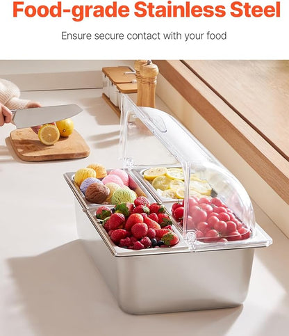 VEVOR Countertop Food Serving Display Container, 4 Pan Stainless Steel Food - Image 2