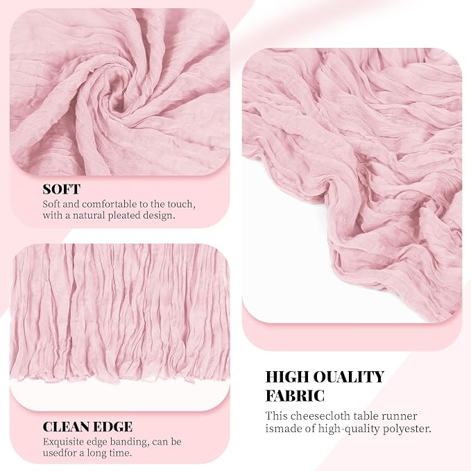 6 Pack Light Pink Cheesecloth Table Runner, 17 x 108 Inch, Gauze Cheese Cloth - Image 4