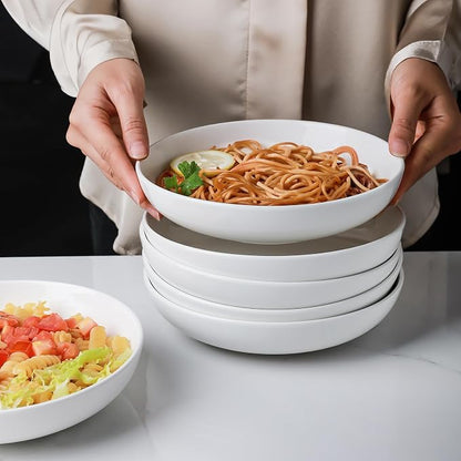 Selamica Porcelain 8.6 inch Salad Pasta Bowls, 34 OZ Bowls Plates, Wide and - Image 7