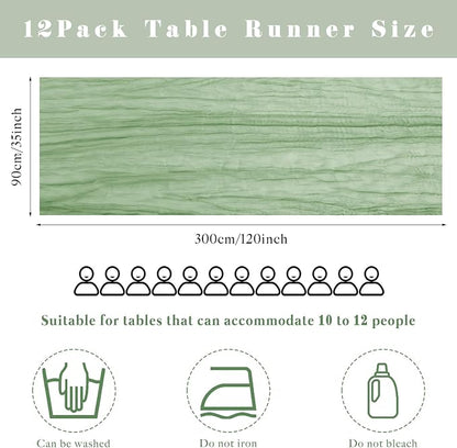 12 Pcs 10FT Sage Green Cheesecloth Table Runner 35 x 120 Inches Long Runner - Image 3