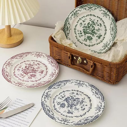 Ceramic Dinner Plates, 7.9 Inch Rose Flower Decorative, Microwave & Dishwasher - Image 2