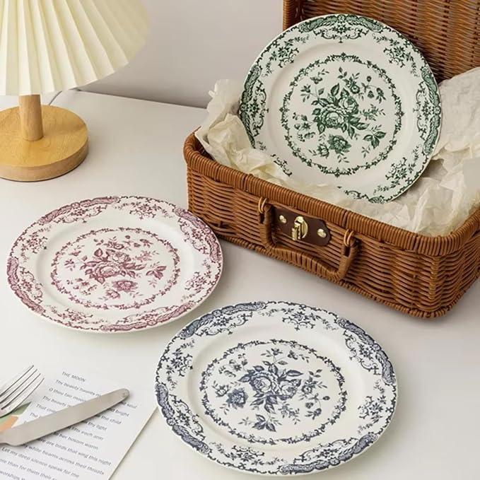 Ceramic Dinner Plates, 7.9 Inch Floral Decorative Plates, Microwave & - Image 2