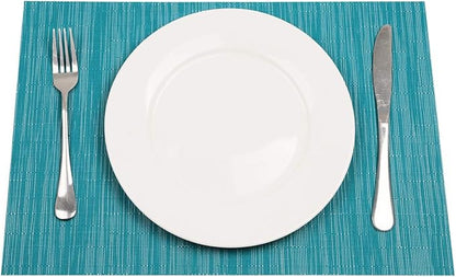 SHACOS Woven Vinyl Placemats Set of 6 Wipe Clean Wasahble Place Mats for Dining Table Heat Resistant Non Slip Table Mats (6, Teal Blue)