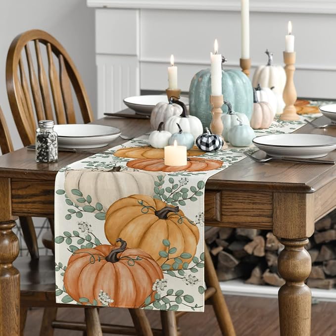 Artoid Mode 210 GSM Fall Table Runner 13x90 Inch Home Party Decor | Orange - Image 3