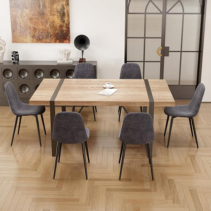 7 Piece Dining Table Set for 6,Modern 71'' Rectangle Wood Dining Table and Fabric Dining Chairs 6,Kitchen Table and Chairs for 6,Ideal for Kitchen Dining Room