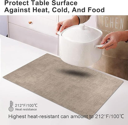 Leather Heat Resistant Placemats Set of 6 Waterproof Wipeable Washable PU Table Mats,Easy to Clean Anti-Slip Place Mats (Light Brown, 6)