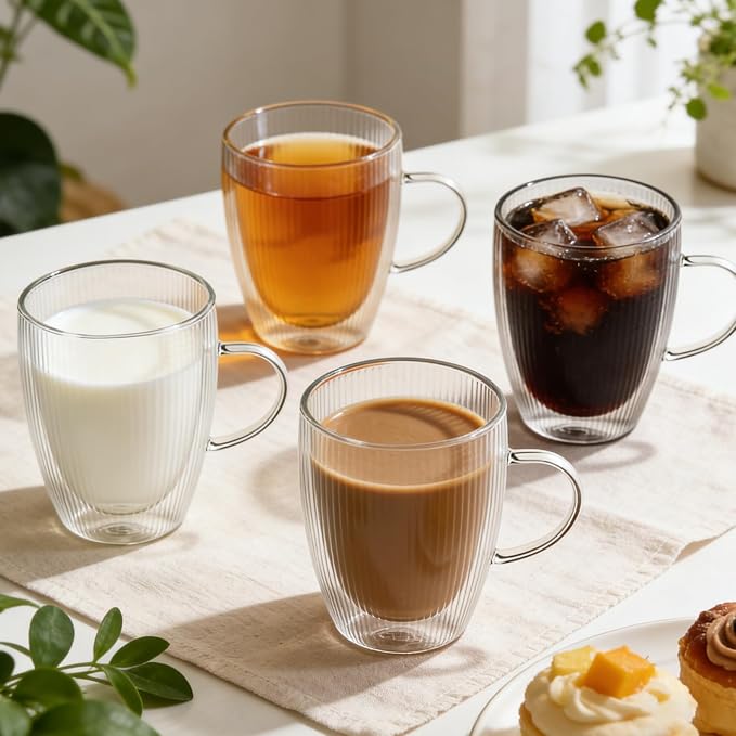 4 Pack Double Wall Glass Coffee Mugs, 12oz Glass Coffee Cup - Image 7