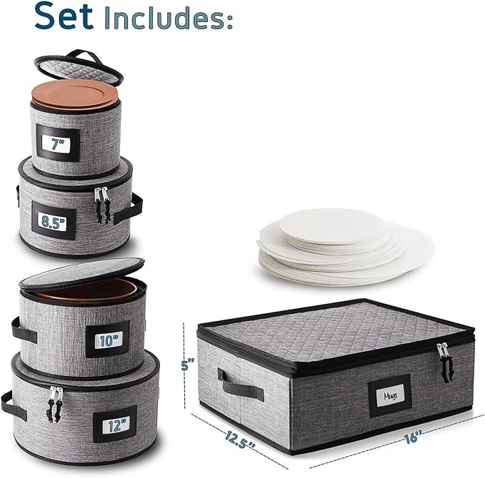 Fine China Storage Containers, 5 Piece Quilted Dish Storage Containers - Image 2