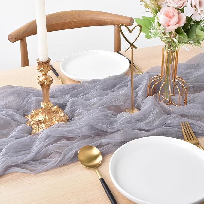 Gray Cheesecloth Table Runner Cheese Cloth Wedding Birthday Party Decor | 10Ft - Image 2