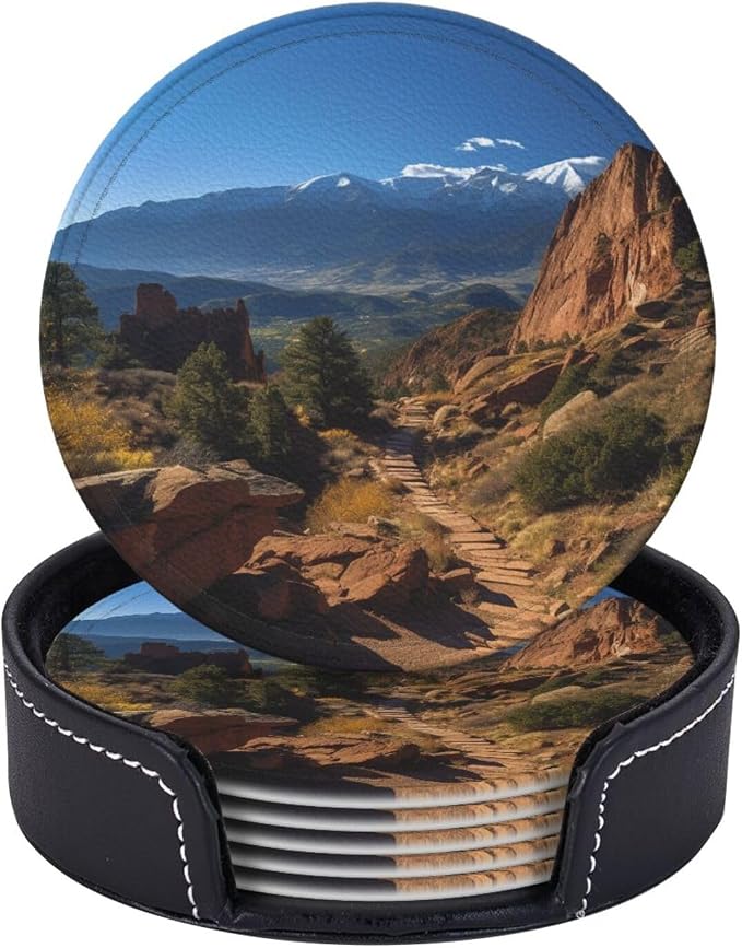 6Pcs PU Leather Coaster for Drinks, Pikes Peak Colorado Cup Coasters by WSOIHFEC