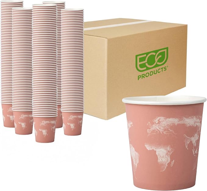 ECO PRODUCTS Compostable Disposable World Art 10oz Coffee Cups, Case of 1000 by Eco-Products
