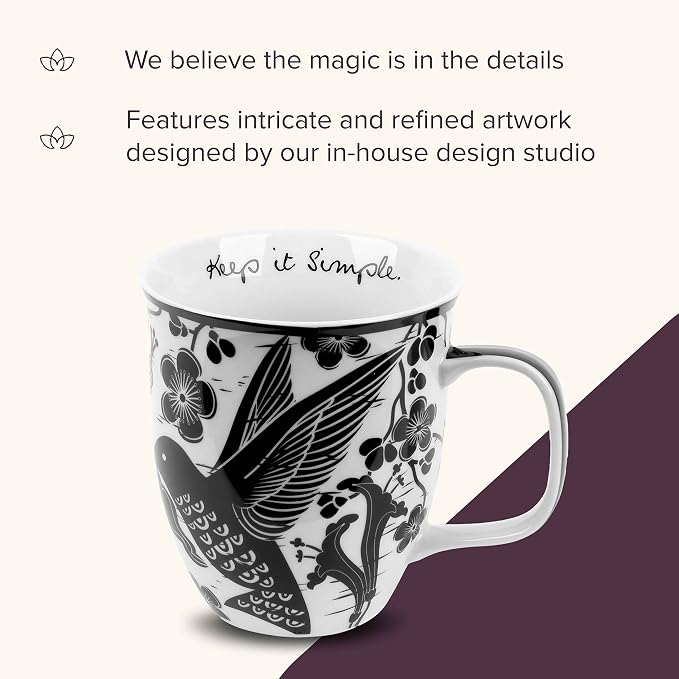 Karma Gifts 14 oz Black and White Boho Mug Hummingbird - Image 4