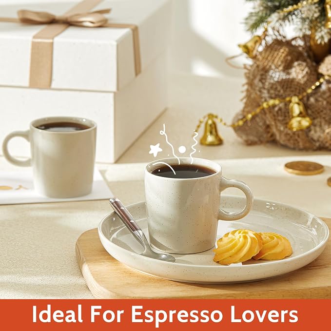 Sweese 3.5oz Porcelain Espresso Cups Set of 4, Mini Coffee Mugs Demitasse Cups - Image 6
