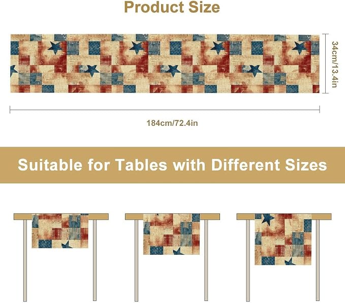 4th of July Table Runner, Rustic Vintage Country Red White Blue American Stars - Image 8