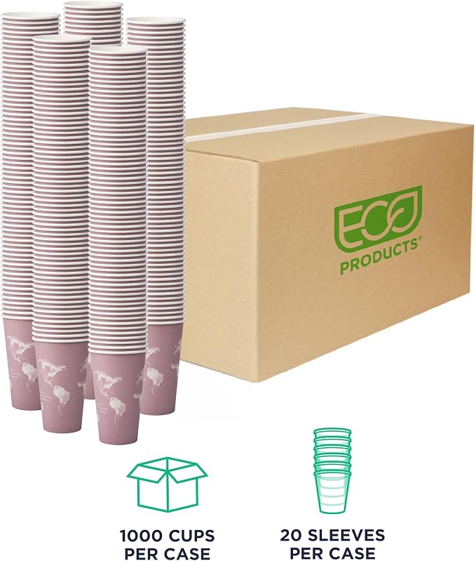 ECO PRODUCTS Compostable Disposable World Art 16oz Large Coffee Cups, Case of - Image 2