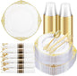 175pcs Clear and Gold Plastic Plates by Hioasis