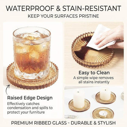 Round Modern Clear Coasters Set of 2, Glass Cup Coaster Modern Crystal Coasters - Image 7