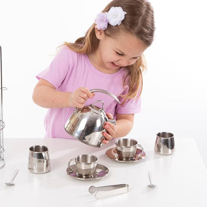 Melissa & Doug Stainless Steel Pretend Play Tea Set and Storage Rack - Image 3