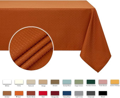 maxmill Square Tablecloth Weaved Texture Water Resistance Antiwrinkle Spill Proof Harvest Table Cloth, Decorative Fabric Table Cover for Thanksgiving Fall Party Holiday Dinner, 70 x 70 Inch, Rust