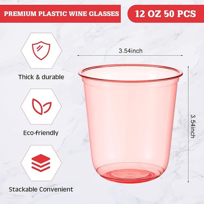 Ziliny 50pcs Disposable Stemless Glasses 12oz Crystal Plastic Wine Glasses - Image 2