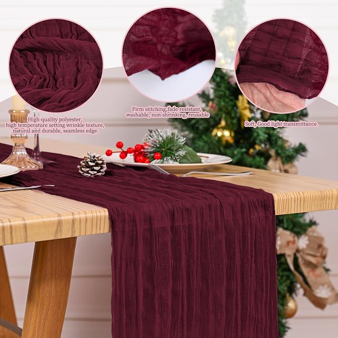 4 Pack Burgundy Table Runner 17 x 108inch Cheesecloth Table Runner Boho Gauze - Image 5