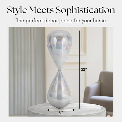 Cassandra Iridescent Hourglass Decorative Object – Small Glass Teardrop Silhouette Modern Home Decor – Shelf Display & Coffee Table Decor for Office & Living Room – 20", Frost