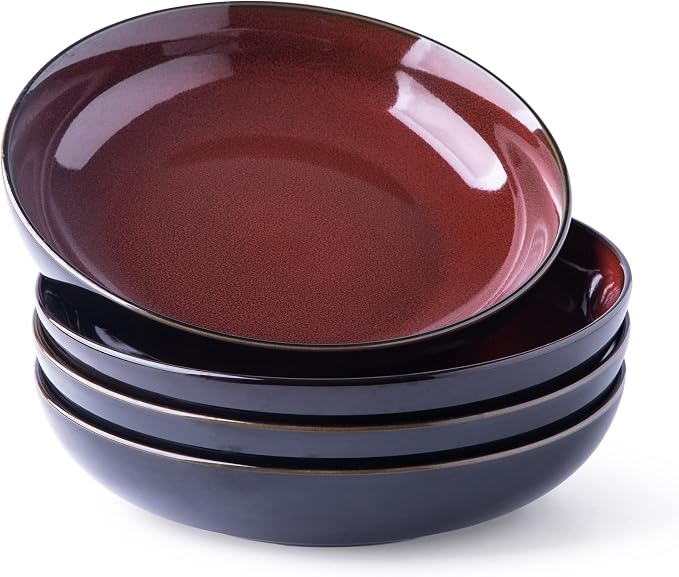 LERATIO 9.0" Ceramic Pasta Bowls Set of 4, 38oz Large Stoneware Bowls Set | by LeRatio