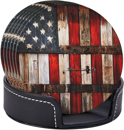 Rustic Barn Door Vintage American Flag Coasters - Image 3