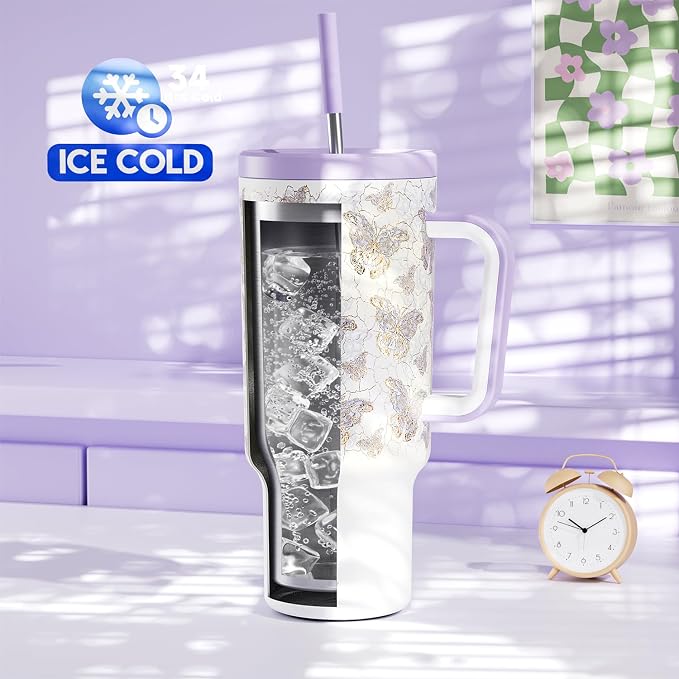 Meoky 40 oz Tumbler with Handle and Straw: Stainless Steel Insulated Tumbler - Image 2