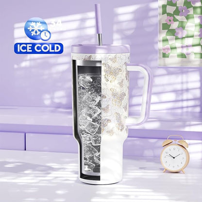 Meoky 40 oz Tumbler with Handle and Straw: Stainless Steel Insulated Tumbler - Image 2