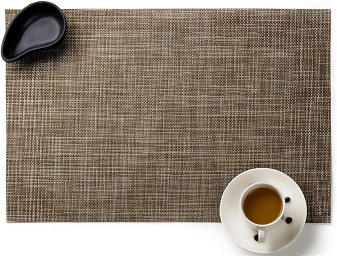 Black PVC Placemat Set of 1/6/10 Square Bamboo Tableware Pad Heat Wipe Clean by Unknown