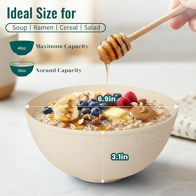40 OZ Cereal Bowls 8 PCS, Unbreakable & Lightweight Wheat Straw Bowl - Image 2
