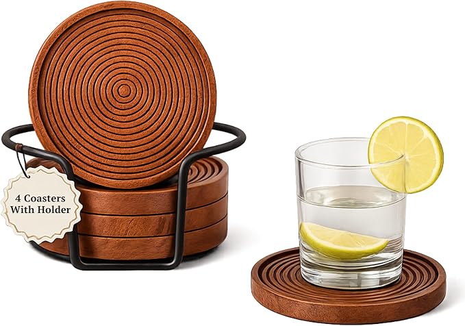Folkulture Wooden Coasters for Drinks for Coffee Table Decor, Rustic Farmhouse by FOLKULTURE