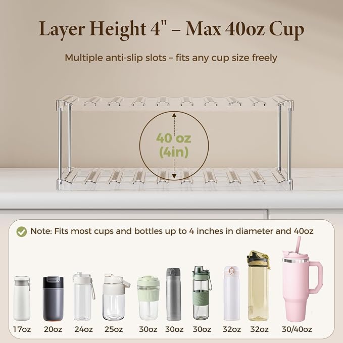 LAMU Stackable Water Bottle Organizer Holder Tumbler Cup Storage Rack | 4 Tier - Image 3