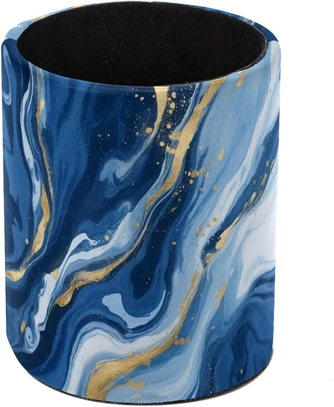 Blue Abstract Fluid Marble Leather Pen Holder by Unknown