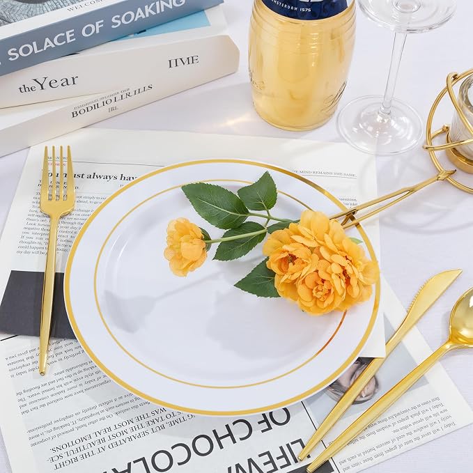 PULOTE 100PCS Gold Plastic Plates - Image 6