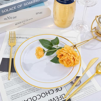 PULOTE 100PCS Gold Plastic Plates - Image 6