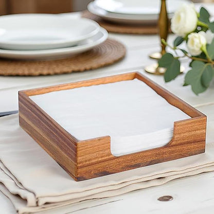 Acacia Napkin Holder for Table, 4 Non Slip Pads, Luncheon Paper Napkins - Image 2