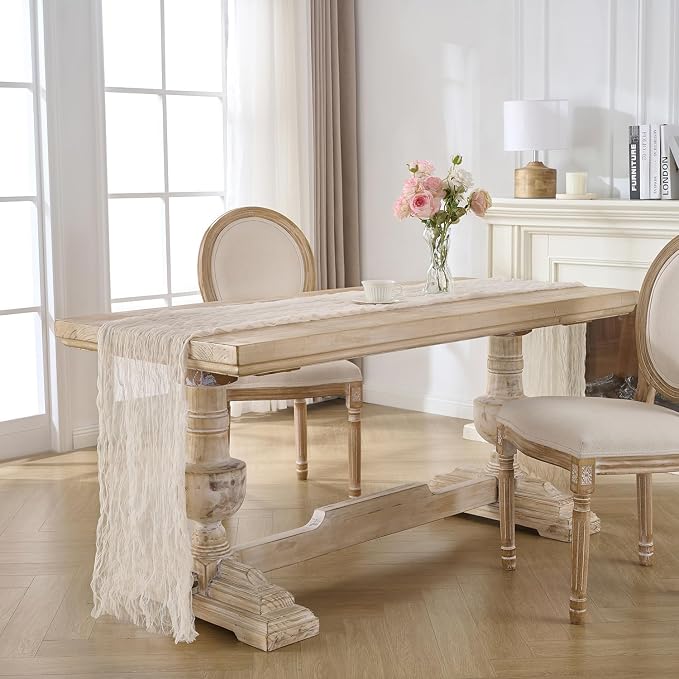 3 Pack Cream White Cheesecloth Table Runners, 120 Inch 10Ft Ivory Gauze Table - Image 6