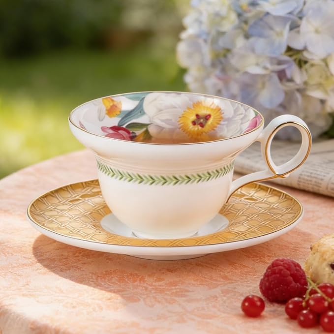 KAMMAK Tea Cups Set of 2, Ceramic Floral Pattern Demitasse Cup | Porcelain - Image 5