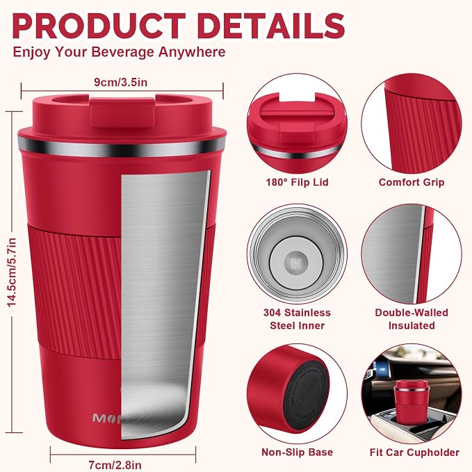 MOMSIV 12oz Travel Coffee Mug, Insulated Coffee Cup - Image 2