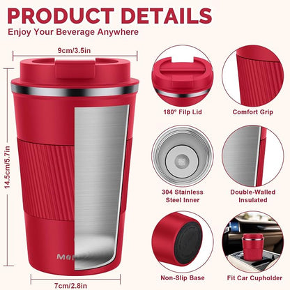 MOMSIV 12oz Travel Coffee Mug, Insulated Coffee Cup - Image 2